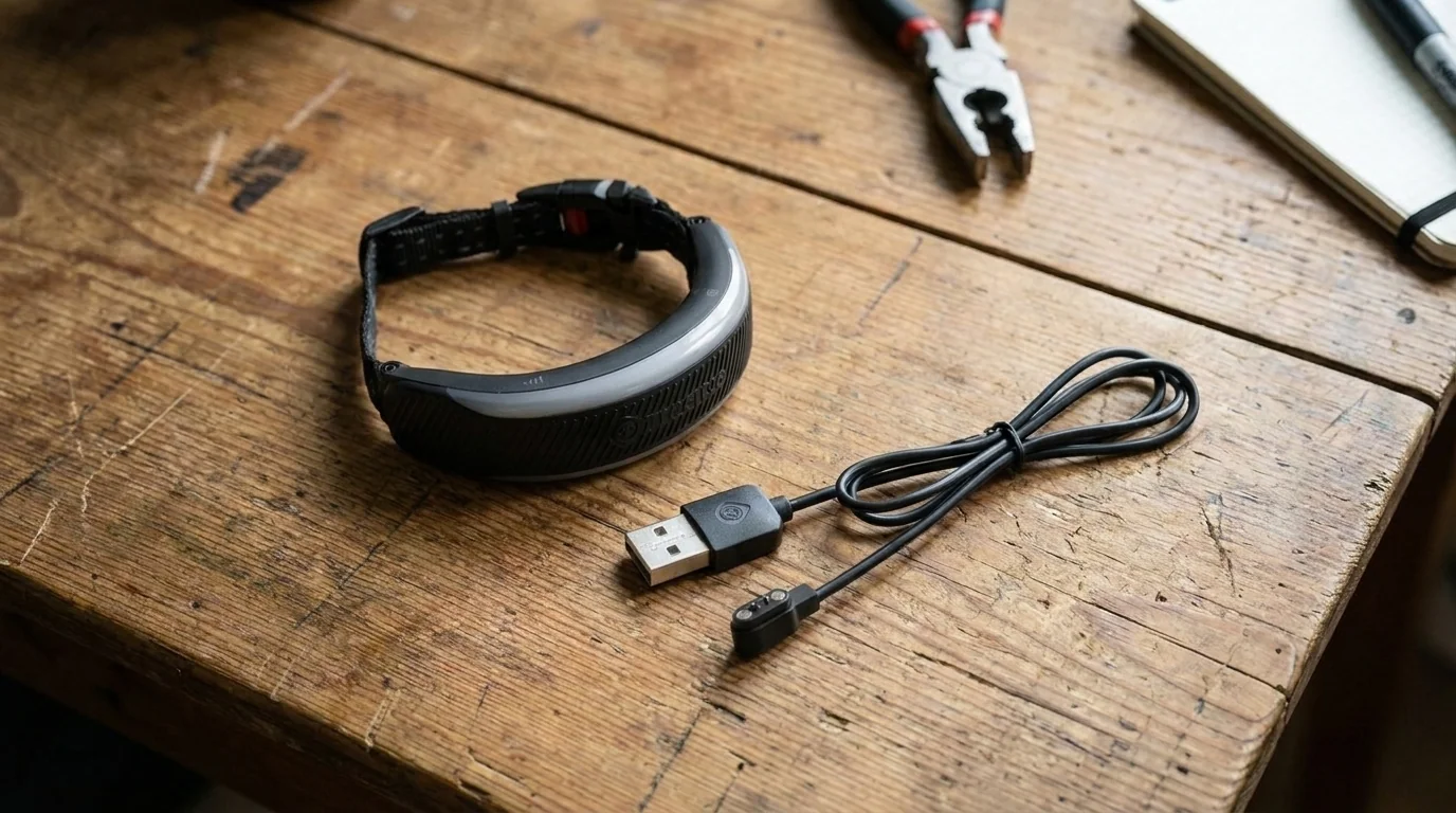 Tractive CAT 6 Mini am Katzenhalsband mit magnetischem USB-Ladekabel